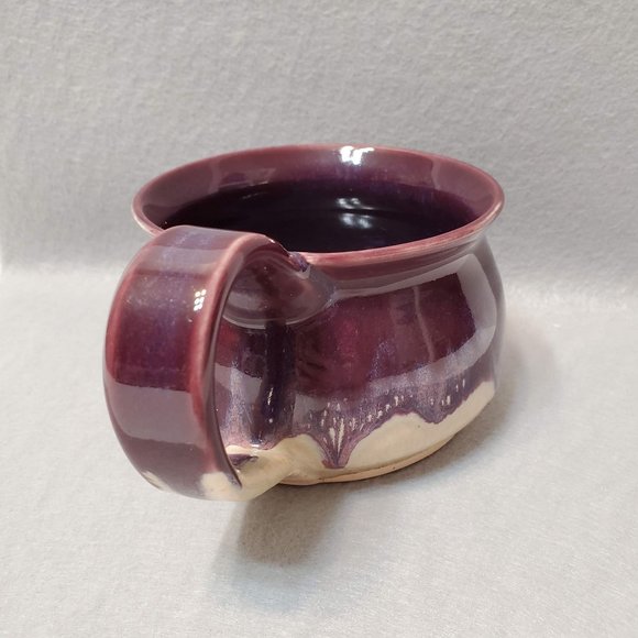 Hand Crafted Studio Pottery Soup Mug, Signed Large Coffee Cup, Purple Drip Glaze - Picture 3 of 13